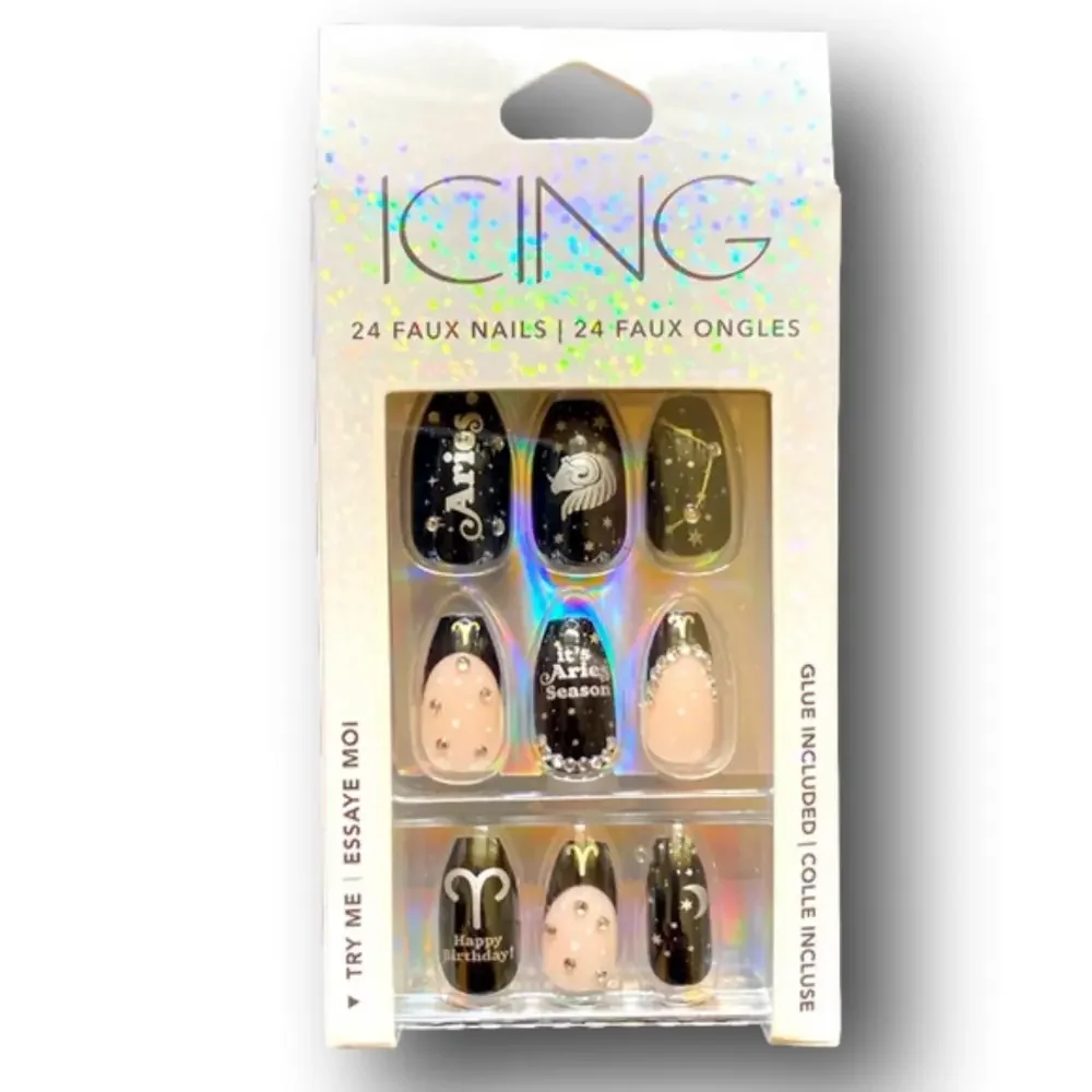 Zodiac Aries Birthday Squareletto Faux Nail Set - 24 Pack - NWT
